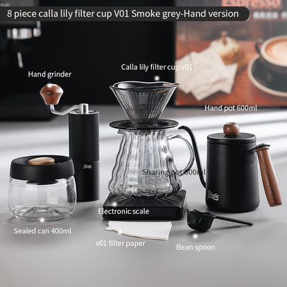 BINCOO Horseshoe Lotus Hand Brew Coffee Pot Set Tritan Filter Cup Coffee Manual Grinder Glass Sharing Pot Set 600ML
