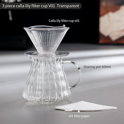 BINCOO Horseshoe Lotus Hand Brew Coffee Pot Set Tritan Filter Cup Sharing Pot Set for Home Office 600ML