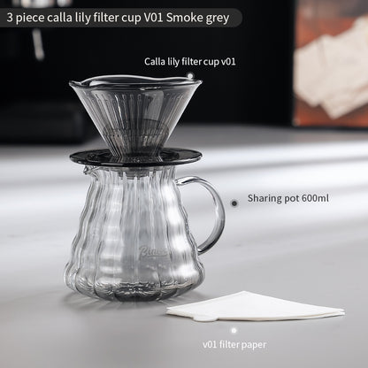 BINCOO Horseshoe Lotus Hand Brew Coffee Pot Set Tritan Filter Cup Sharing Pot Set for Home Office 600ML
