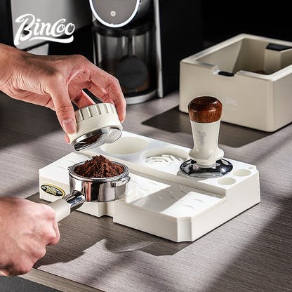BINCOO Multifunctional Coffee Press Powder Base Set Coffee Tamper Cloth Powder Dispenser Set Coffee Machine Handle Filling Press Set Coffee Machine Accessories 51MM/58MM
