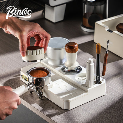 BINCOO Multifunctional Coffee Press Powder Base Set Coffee Tamper Cloth Powder Dispenser Set Coffee Machine Handle Filling Press Set Coffee Machine Accessories 51MM/58MM