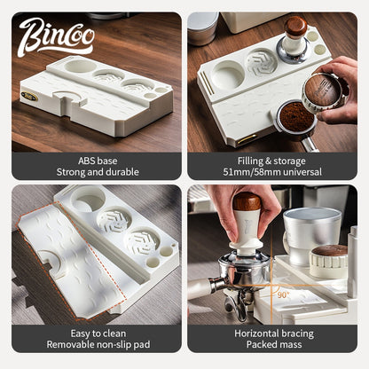 BINCOO Multifunctional Coffee Press Powder Base Set Coffee Tamper Cloth Powder Dispenser Set Coffee Machine Handle Filling Press Set Coffee Machine Accessories 51MM/58MM