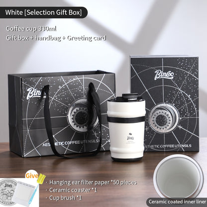 BINCOO Creative Ceramic Coffee Mug Gift Box 316 Stainless Steel Insulated Coffee Mug Holiday Birthday Gift Best 330ML