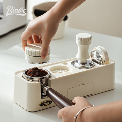 BINCOO Coffee Cloth Powder Dispenser Base 3-Piece Set Espresso Machine Handle Storage Base Powder Press Hammer Set 51MM/58MM