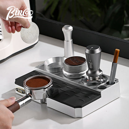 BINCOO Multi-functional Powder Press Handle Base Espresso Machine Cloth Powder Press Hammer Tamper Utensils Storage Set 51MM/58MM