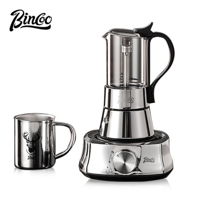 BINCOO Double Valve Moka Pot Glass Coffee Pot Small Household Stainless Steel Coffee Maker Espresso Coffee Utensils 2Cups