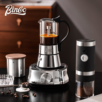 BINCOO Double Valve Moka Pot Glass Coffee Pot Small Household Stainless Steel Coffee Maker Espresso Coffee Utensils 2Cups