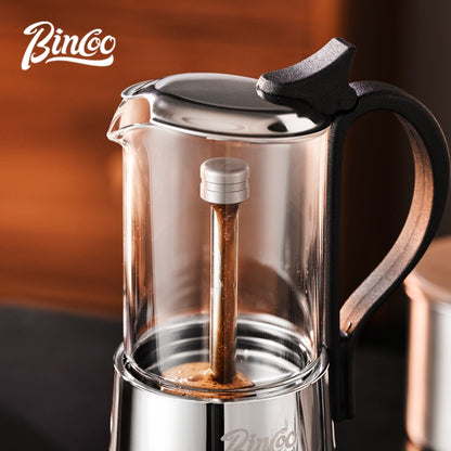 BINCOO Double Valve Moka Pot Glass Coffee Pot Small Household Stainless Steel Coffee Maker Espresso Coffee Utensils 2Cups