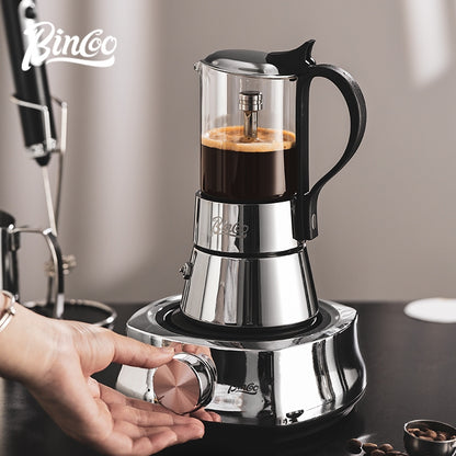 BINCOO Double Valve Moka Pot Glass Coffee Pot Small Household Stainless Steel Coffee Maker Espresso Coffee Utensils 2Cups