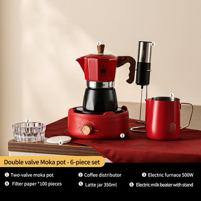 BINCOO Double Valve Moka Pot Coffee Maker with Electric Stove Home Espresso Pot Outdoor Mini Coffee Pot 2 Cups
