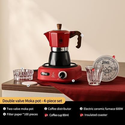 BINCOO Double Valve Moka Pot Coffee Maker with Electric Stove Home Espresso Pot Outdoor Mini Coffee Pot 2 Cups