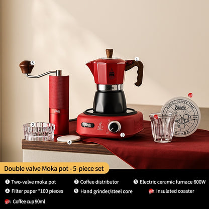 BINCOO Double Valve Moka Pot Coffee Maker with Electric Stove Home Espresso Pot Outdoor Mini Coffee Pot 2 Cups