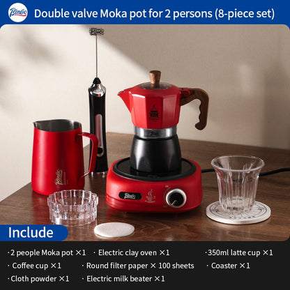 BINCOO Double Valve Moka Pot Coffee Maker with Electric Stove Home Espresso Pot Outdoor Mini Coffee Pot 2 Cups