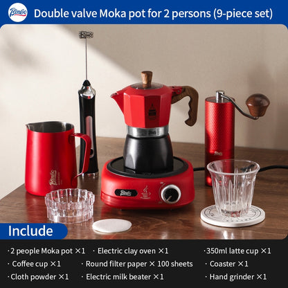 BINCOO Double Valve Moka Pot Coffee Maker with Electric Stove Home Espresso Pot Outdoor Mini Coffee Pot 2 Cups