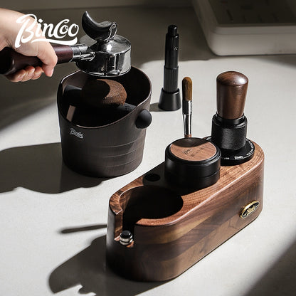 Bincoo All-in-one Espresso Coffee Tamping Station Set, Wooden Coffee Organizer with Tamper, Distributor, Knock Box, Milk Pitcher & Complete Barista Tools for Home Espresso Brewing