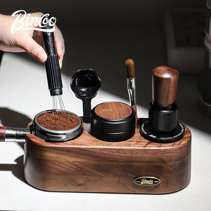 Bincoo All-in-one Espresso Coffee Tamping Station Set, Wooden Coffee Organizer with Tamper, Distributor, Knock Box, Milk Pitcher & Complete Barista Tools for Home Espresso Brewing