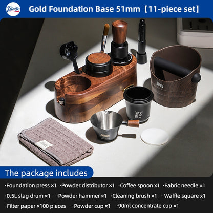 Bincoo All-in-one Espresso Coffee Tamping Station Set, Wooden Coffee Organizer with Tamper, Distributor, Knock Box, Milk Pitcher & Complete Barista Tools for Home Espresso Brewing