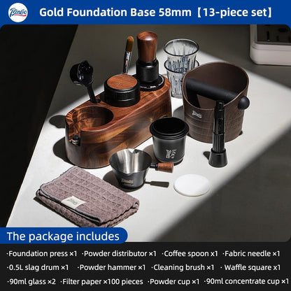 Bincoo All-in-one Espresso Coffee Tamping Station Set, Wooden Coffee Organizer with Tamper, Distributor, Knock Box, Milk Pitcher & Complete Barista Tools for Home Espresso Brewing