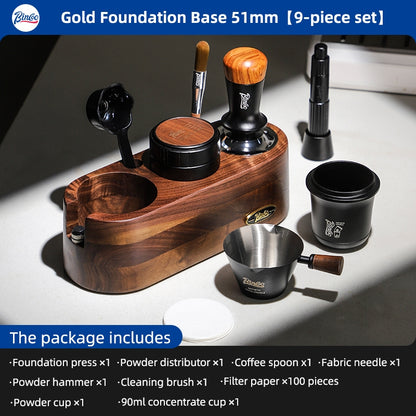 Bincoo All-in-one Espresso Coffee Tamping Station Set, Wooden Coffee Organizer with Tamper, Distributor, Knock Box, Milk Pitcher & Complete Barista Tools for Home Espresso Brewing