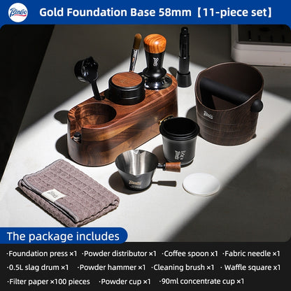 Bincoo All-in-one Espresso Coffee Tamping Station Set, Wooden Coffee Organizer with Tamper, Distributor, Knock Box, Milk Pitcher & Complete Barista Tools for Home Espresso Brewing