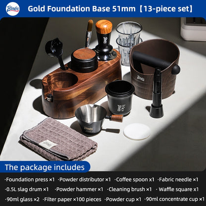 Bincoo All-in-one Espresso Coffee Tamping Station Set, Wooden Coffee Organizer with Tamper, Distributor, Knock Box, Milk Pitcher & Complete Barista Tools for Home Espresso Brewing