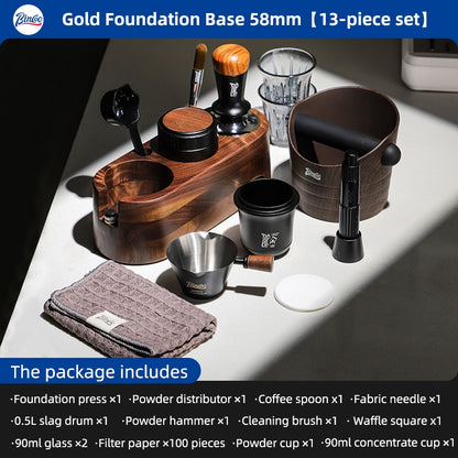 Bincoo All-in-one Espresso Coffee Tamping Station Set, Wooden Coffee Organizer with Tamper, Distributor, Knock Box, Milk Pitcher & Complete Barista Tools for Home Espresso Brewing