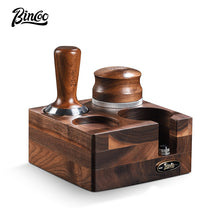 BINCOO Solid Wood Four Square Powder Press Base Cloth Powder Dispenser Storage Base Press Powder Tamper Multi-Purpose Base Set Espresso Machine Utensils 51MM/58MM