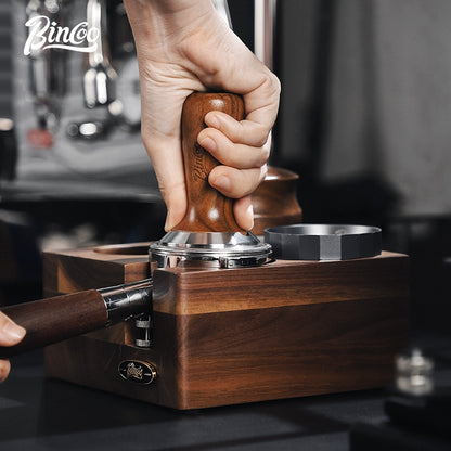 BINCOO Solid Wood Four Square Powder Press Base Cloth Powder Dispenser Storage Base Press Powder Tamper Multi-Purpose Base Set Espresso Machine Utensils 51MM/58MM