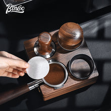 BINCOO Solid Wood Four Square Powder Press Base Cloth Powder Dispenser Storage Base Press Powder Tamper Multi-Purpose Base Set Espresso Machine Utensils 51MM/58MM