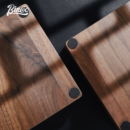 BINCOO Solid Wood Four Square Powder Press Base Cloth Powder Dispenser Storage Base Press Powder Tamper Multi-Purpose Base Set Espresso Machine Utensils 51MM/58MM