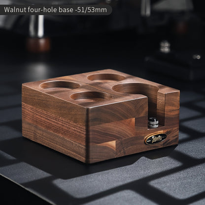 BINCOO Solid Wood Four Square Powder Press Base Cloth Powder Dispenser Storage Base Press Powder Tamper Multi-Purpose Base Set Espresso Machine Utensils 51MM/58MM