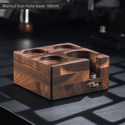 BINCOO Solid Wood Four Square Powder Press Base Cloth Powder Dispenser Storage Base Press Powder Tamper Multi-Purpose Base Set Espresso Machine Utensils 51MM/58MM