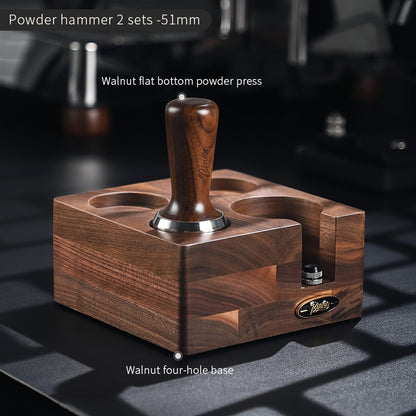 BINCOO Solid Wood Four Square Powder Press Base Cloth Powder Dispenser Storage Base Press Powder Tamper Multi-Purpose Base Set Espresso Machine Utensils 51MM/58MM