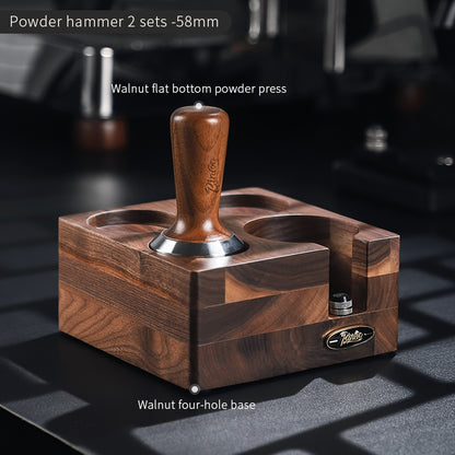 BINCOO Solid Wood Four Square Powder Press Base Cloth Powder Dispenser Storage Base Press Powder Tamper Multi-Purpose Base Set Espresso Machine Utensils 51MM/58MM