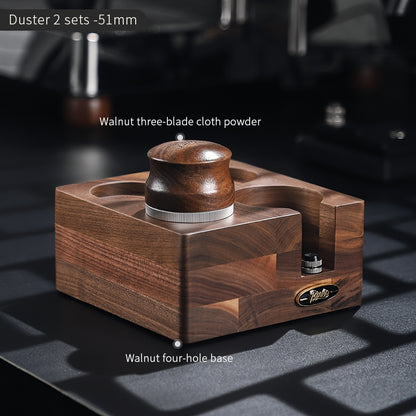 BINCOO Solid Wood Four Square Powder Press Base Cloth Powder Dispenser Storage Base Press Powder Tamper Multi-Purpose Base Set Espresso Machine Utensils 51MM/58MM