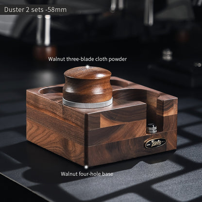BINCOO Solid Wood Four Square Powder Press Base Cloth Powder Dispenser Storage Base Press Powder Tamper Multi-Purpose Base Set Espresso Machine Utensils 51MM/58MM