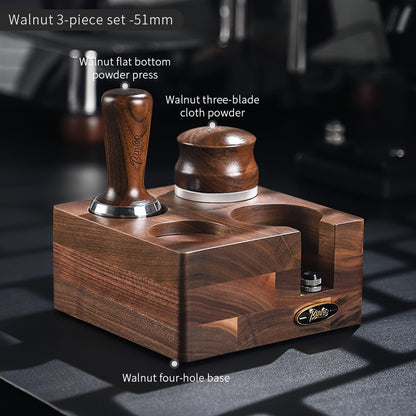 BINCOO Solid Wood Four Square Powder Press Base Cloth Powder Dispenser Storage Base Press Powder Tamper Multi-Purpose Base Set Espresso Machine Utensils 51MM/58MM