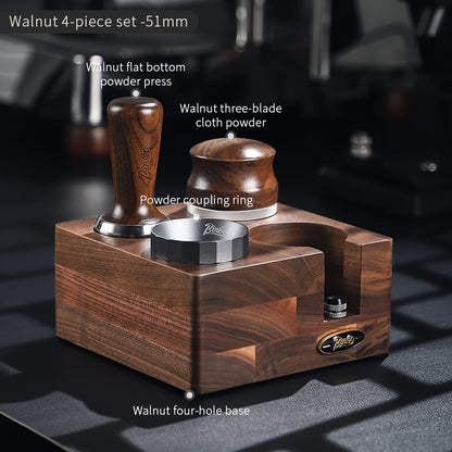 BINCOO Solid Wood Four Square Powder Press Base Cloth Powder Dispenser Storage Base Press Powder Tamper Multi-Purpose Base Set Espresso Machine Utensils 51MM/58MM