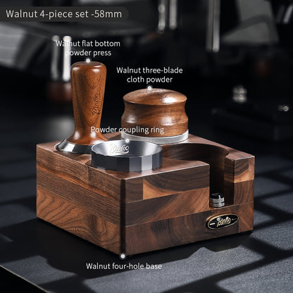 BINCOO Solid Wood Four Square Powder Press Base Cloth Powder Dispenser Storage Base Press Powder Tamper Multi-Purpose Base Set Espresso Machine Utensils 51MM/58MM