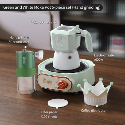 BINCOO Double Valve Moka Pot Macaroon Color Espresso Pot Set Small Household Extraction Coffee Pot Apparatus 2Cups