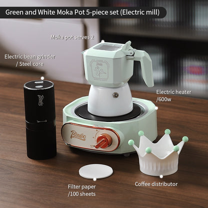 BINCOO Double Valve Moka Pot Macaroon Color Espresso Pot Set Small Household Extraction Coffee Pot Apparatus 2Cups