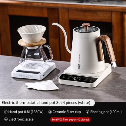 BINCOO Thermostatic Hand Brew Coffee Kettle Set Electric Kettle Intelligent Temperature Control Kettle for Home Office 800ML