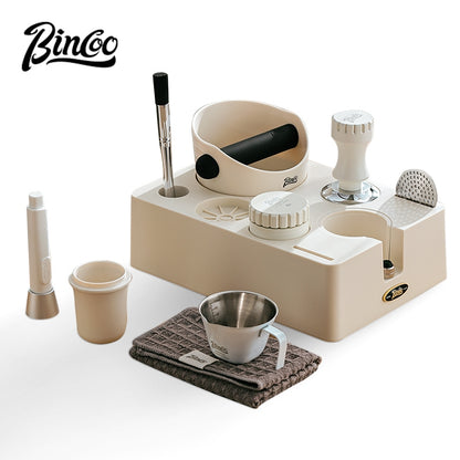 BINCOO Multi-functional Black and White Cloth Powder Press Base Set Coffee Cloth Powder Tamper Knocker Bucket Set Coffee Machine Utensils Accessories 51MM/58MM