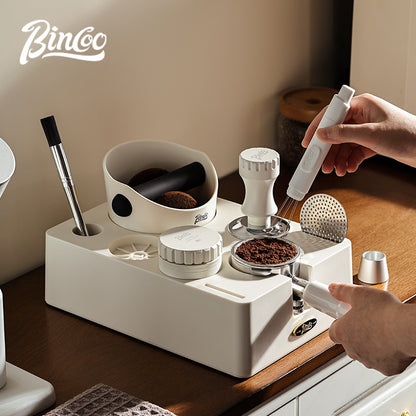 BINCOO Multi-functional Black and White Cloth Powder Press Base Set Coffee Cloth Powder Tamper Knocker Bucket Set Coffee Machine Utensils Accessories 51MM/58MM