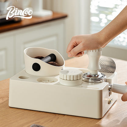 BINCOO Multi-functional Black and White Cloth Powder Press Base Set Coffee Cloth Powder Tamper Knocker Bucket Set Coffee Machine Utensils Accessories 51MM/58MM