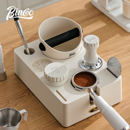 BINCOO Multi-functional Black and White Cloth Powder Press Base Set Coffee Cloth Powder Tamper Knocker Bucket Set Coffee Machine Utensils Accessories 51MM/58MM