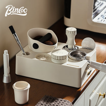 BINCOO Multi-functional Black and White Cloth Powder Press Base Set Coffee Cloth Powder Tamper Knocker Bucket Set Coffee Machine Utensils Accessories 51MM/58MM