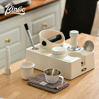 BINCOO Multi-functional Black and White Cloth Powder Press Base Set Coffee Cloth Powder Tamper Knocker Bucket Set Coffee Machine Utensils Accessories 51MM/58MM