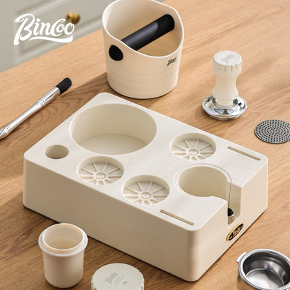 BINCOO Multi-functional Black and White Cloth Powder Press Base Set Coffee Cloth Powder Tamper Knocker Bucket Set Coffee Machine Utensils Accessories 51MM/58MM