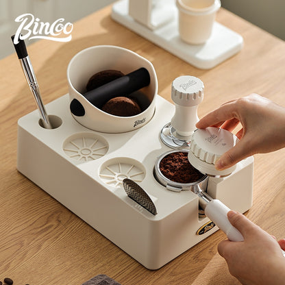BINCOO Multi-functional Black and White Cloth Powder Press Base Set Coffee Cloth Powder Tamper Knocker Bucket Set Coffee Machine Utensils Accessories 51MM/58MM